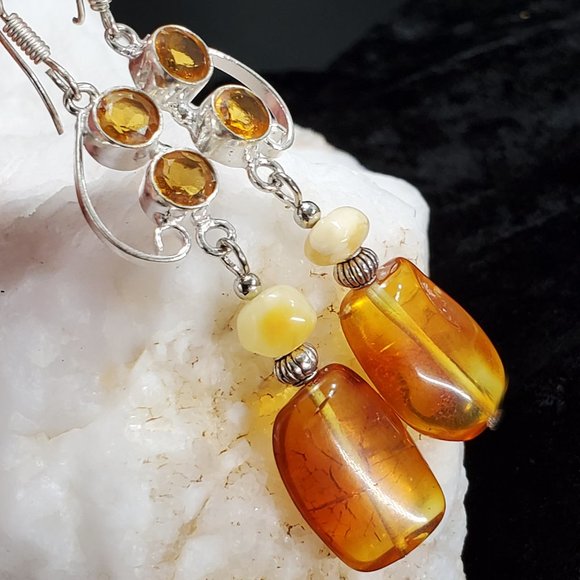 GG Unique Jewelry Jewelry - Silver Earrings Genuine Amber Citrine